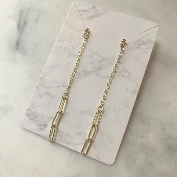 Gold plated drop chain earrings handmade - Picture 2 of 4